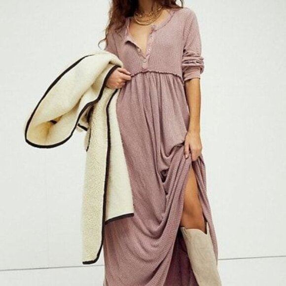 NEW Free People Size Medium Marissa Henley Dress Maxi Waffle Knit - Picture 1 of 12